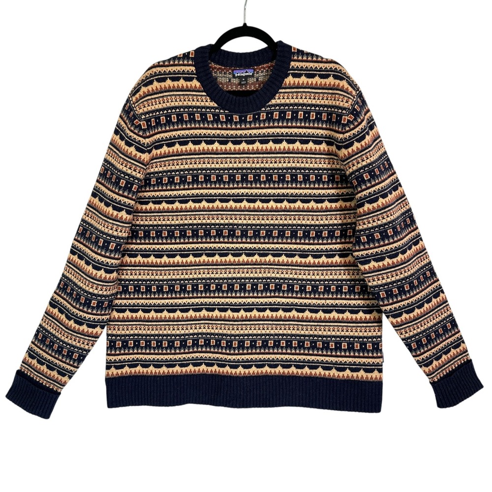 Patagonia Sweater Recycled Wool Cottage Isle XL Knit Fair Isle New Navy - Picture 2 of 15